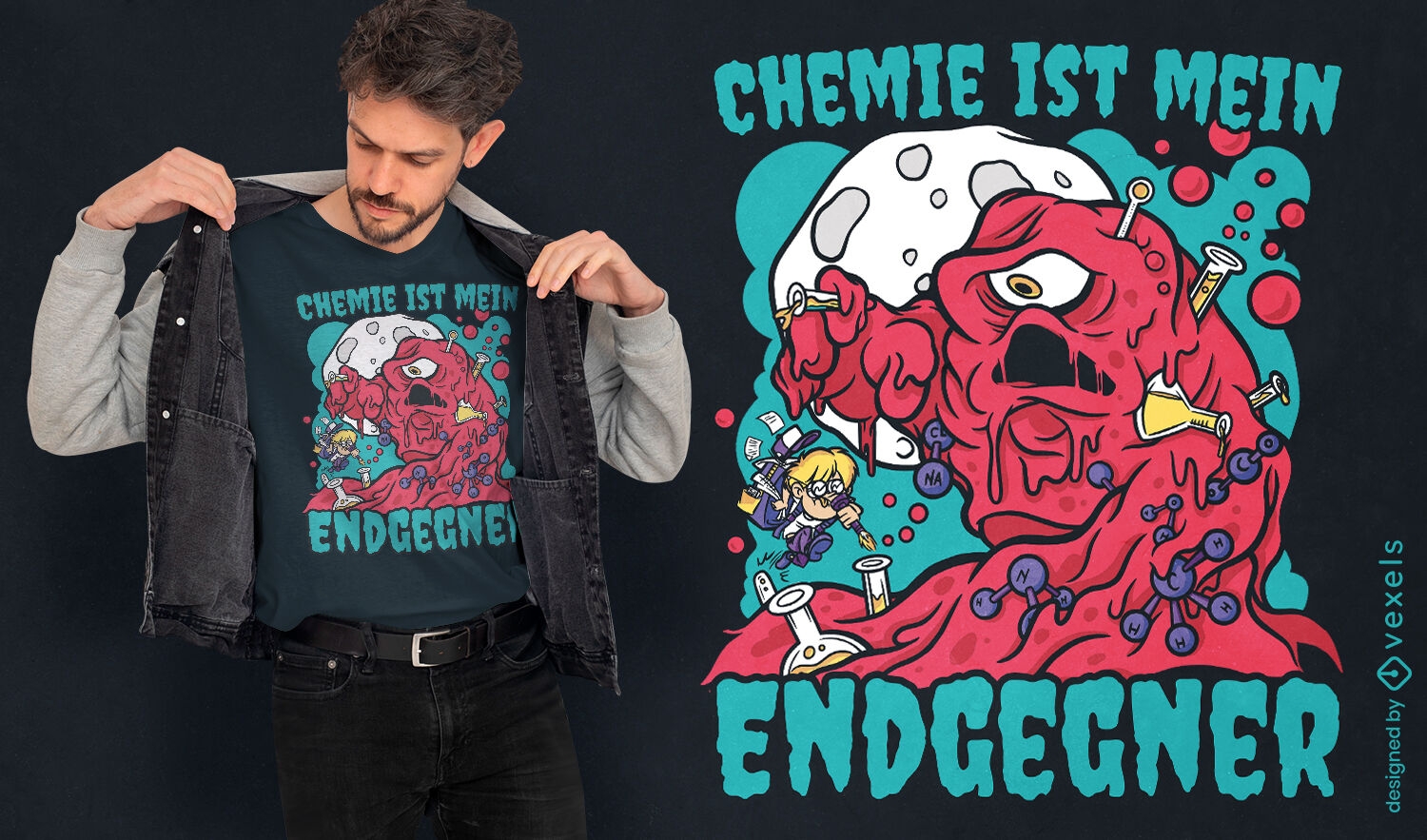 Chemistry monster and student t-shirt design