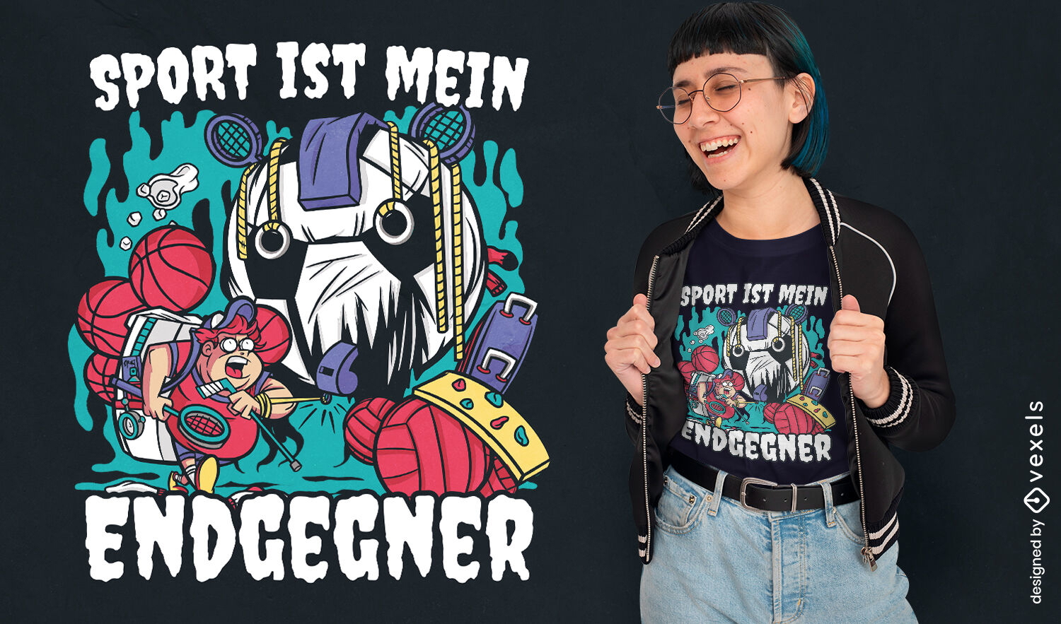 Sportmonster und Studenten-T-Shirt-Design