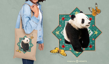 Panda with butterflies tote bag design