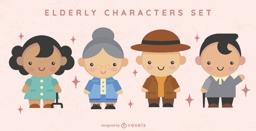 Conjunto de caracteres de pessoas idosas