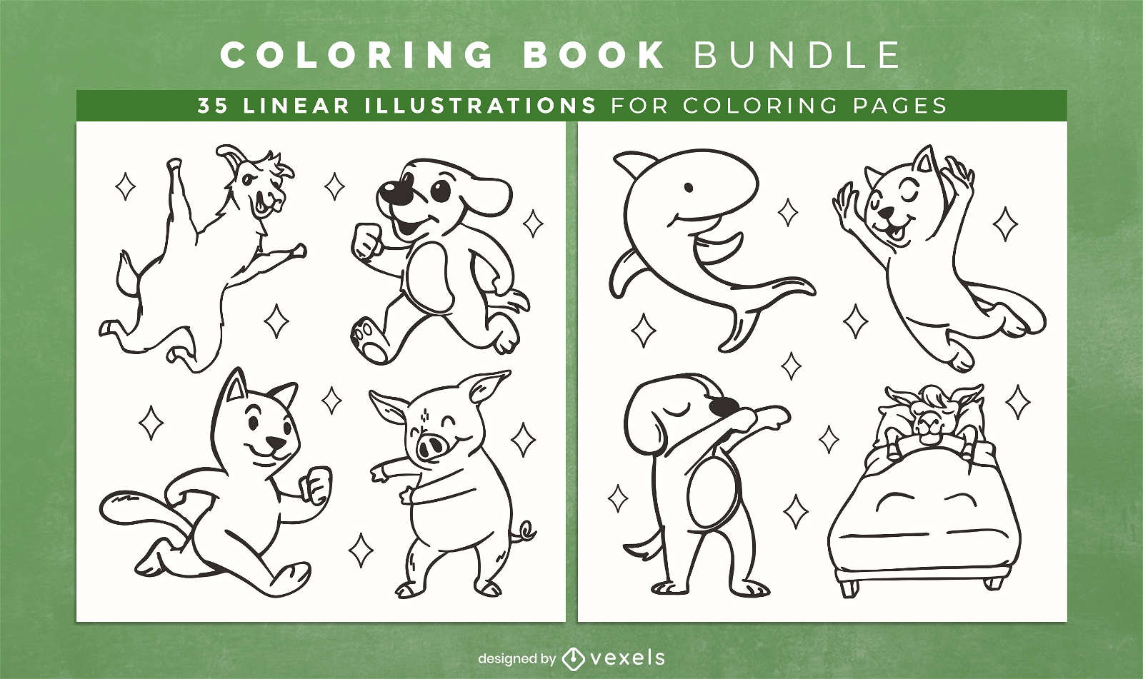 Cartoon animals happy coloring book pages design