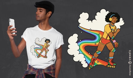 Hombre patinando sobre diseño de camiseta de arco iris