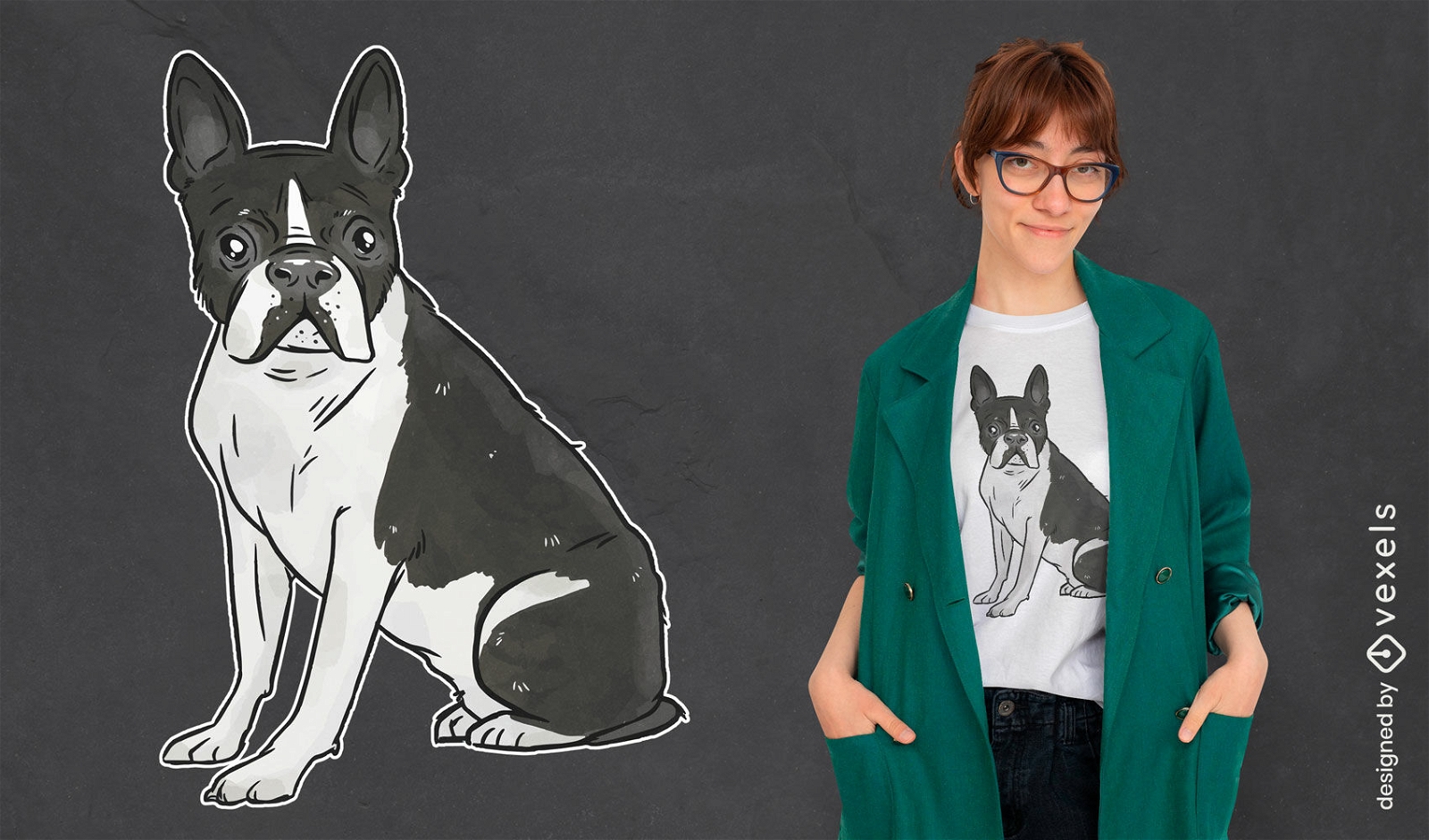 Design de t-shirt animal c?o Boston terrier