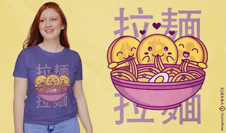 Cryptocurrency coins eating ramen t-shirt design