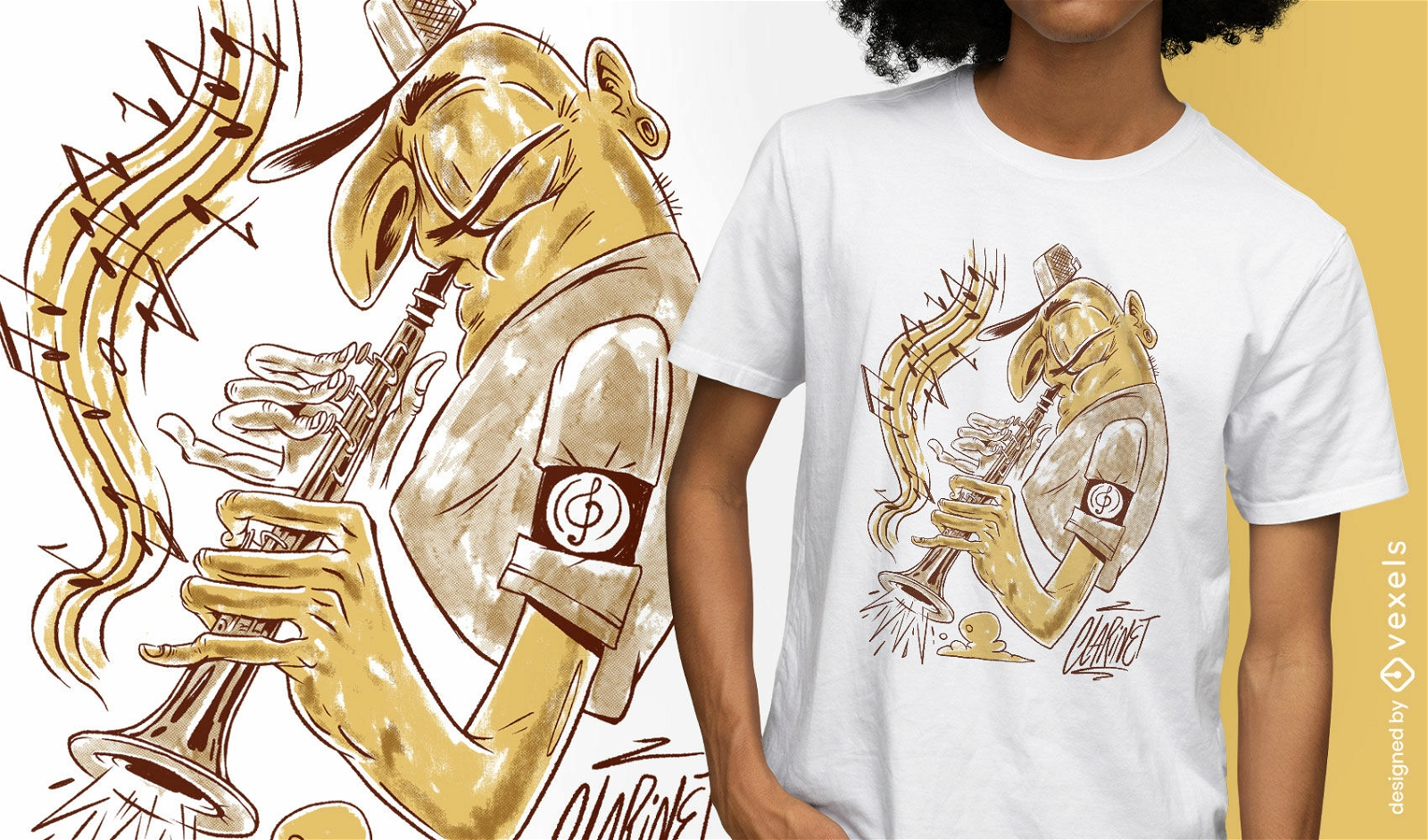 Design de camiseta de músico de desenho animado de trompete