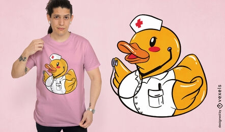 Diseño de camiseta de enfermera animal de juguete de pato.