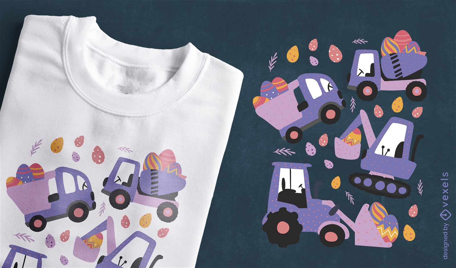 Trucks with easter eggs t-shirt design