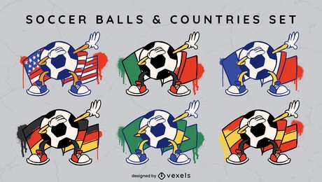Bolas de futebol e conjunto de países