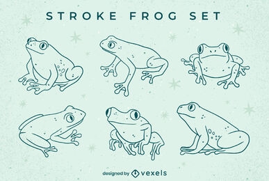 Little frogs amphibian animals stroke set