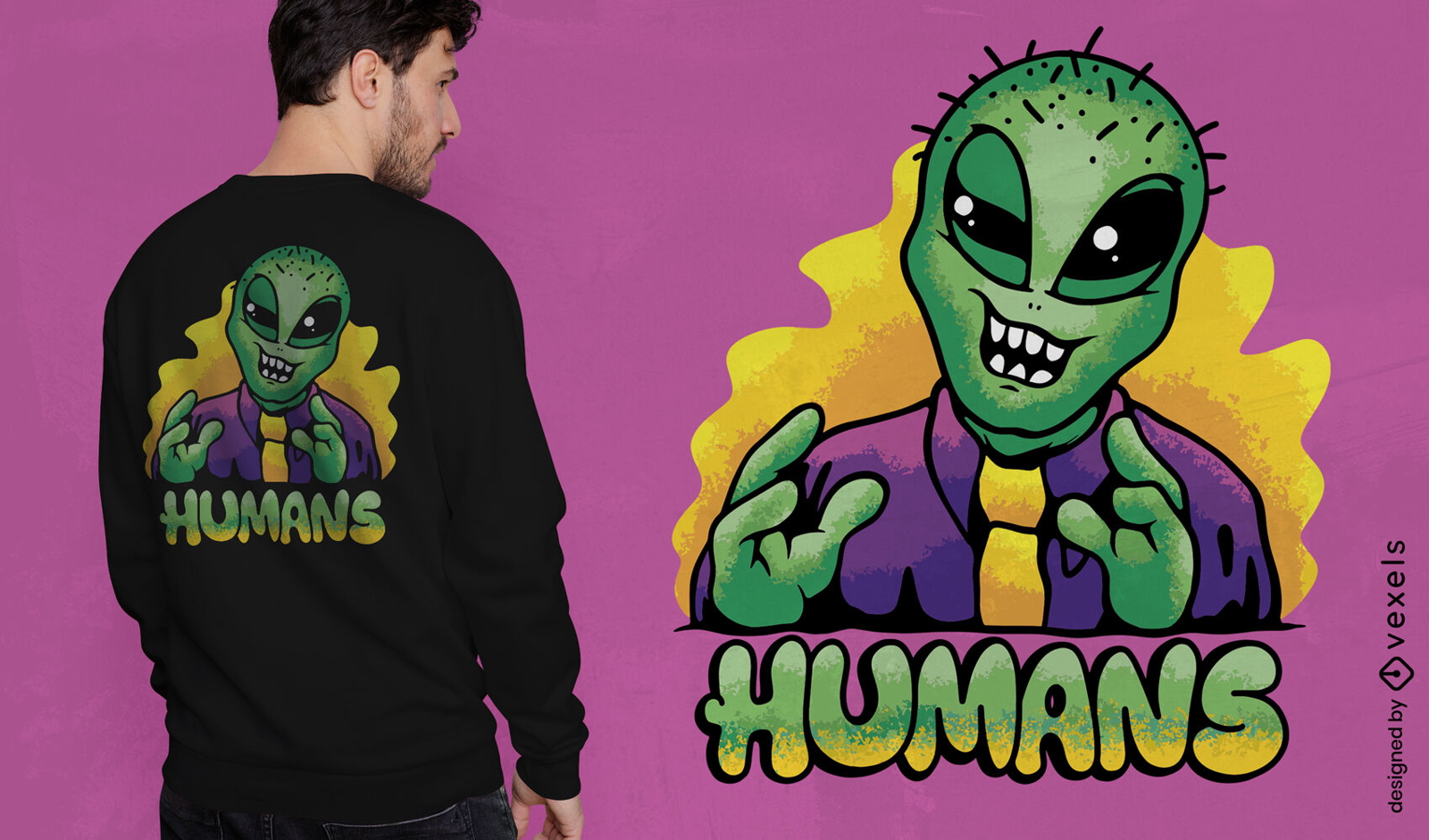 Dise?o divertido de camiseta de dibujos animados de criatura alien?gena