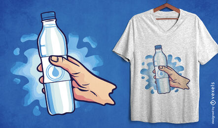 Diseño de camiseta de mano y botella de agua.