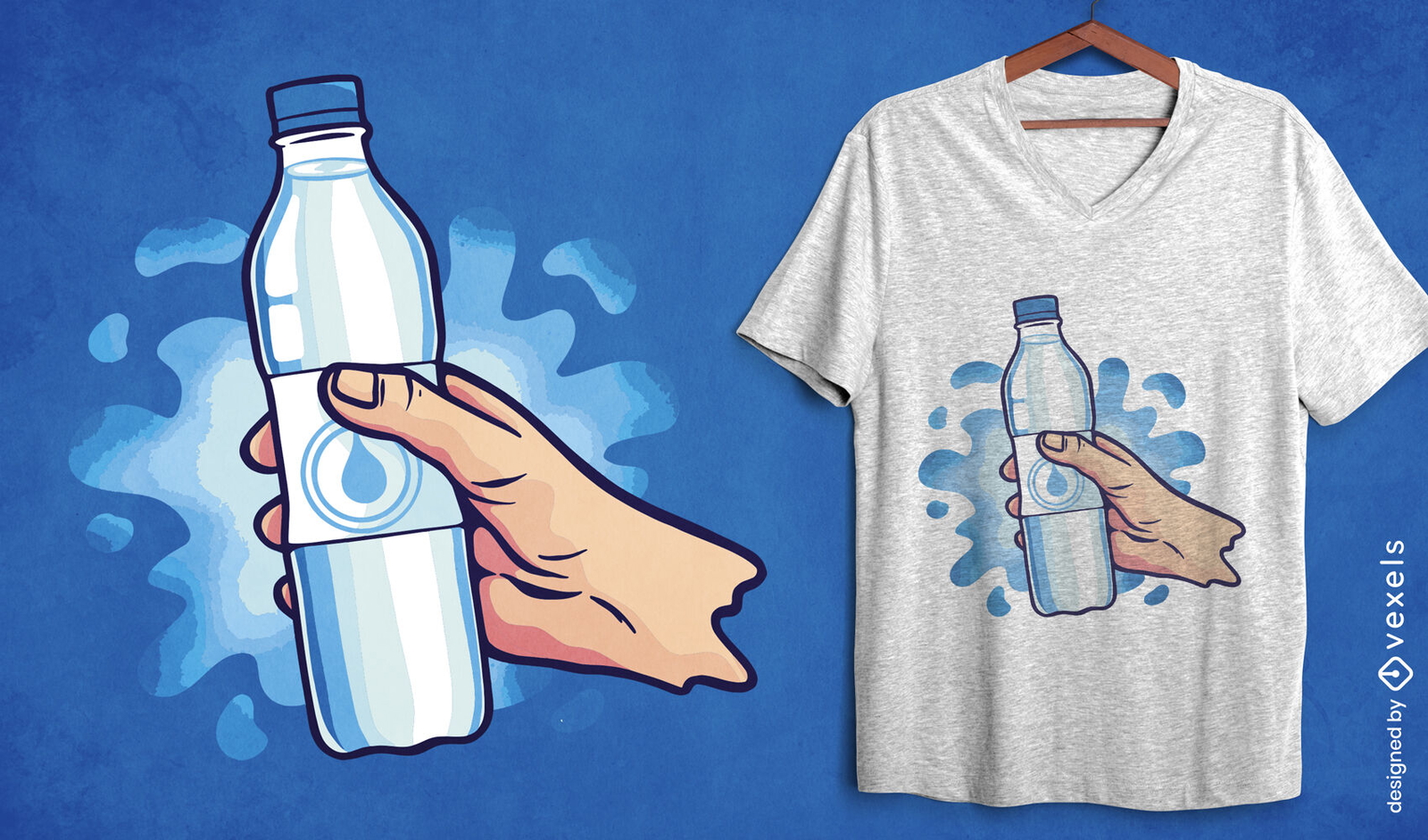 Wasserflasche und Hand-T-Shirt-Design