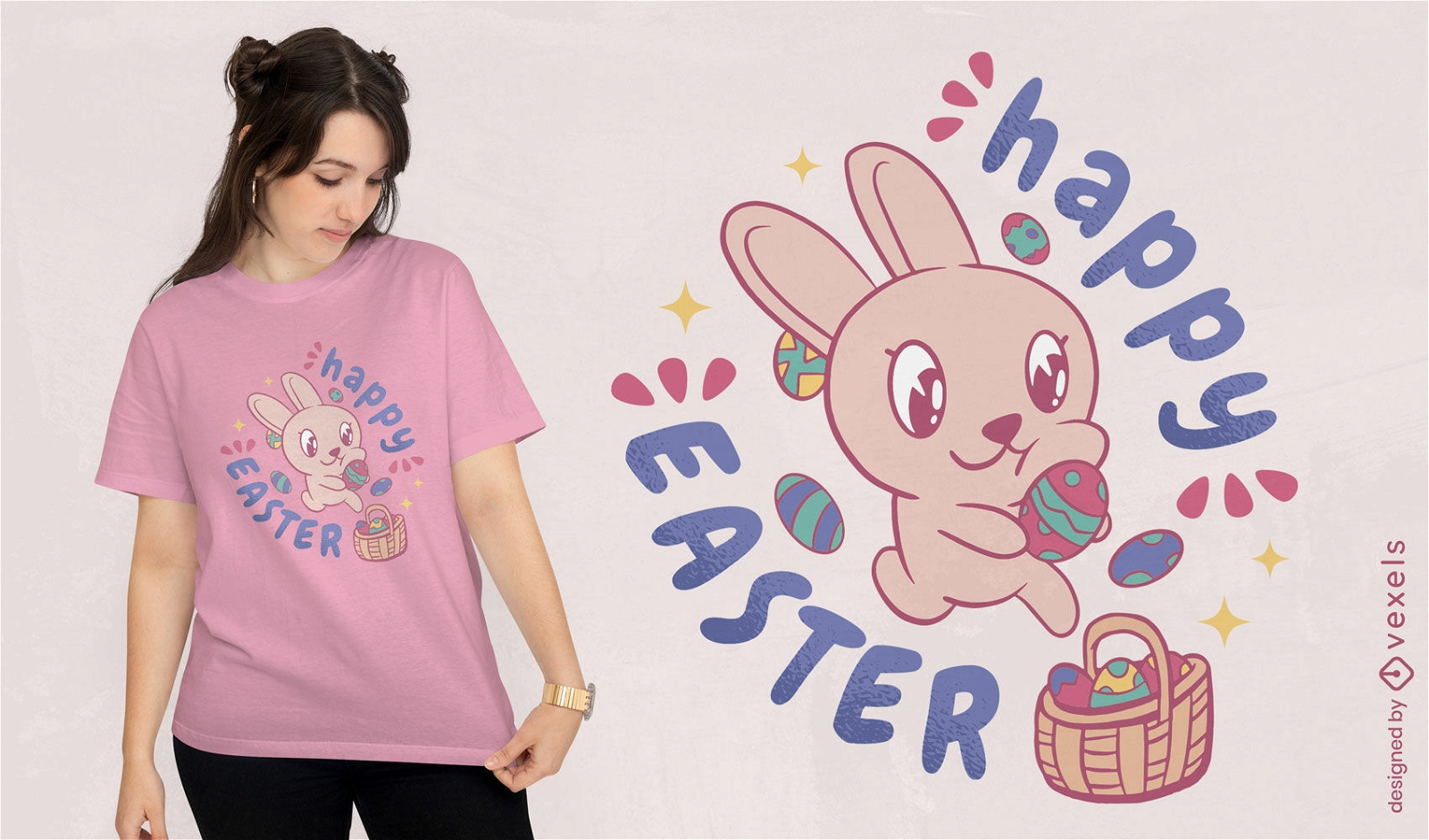 Diseño de camiseta de conejito lindo feliz Pascua