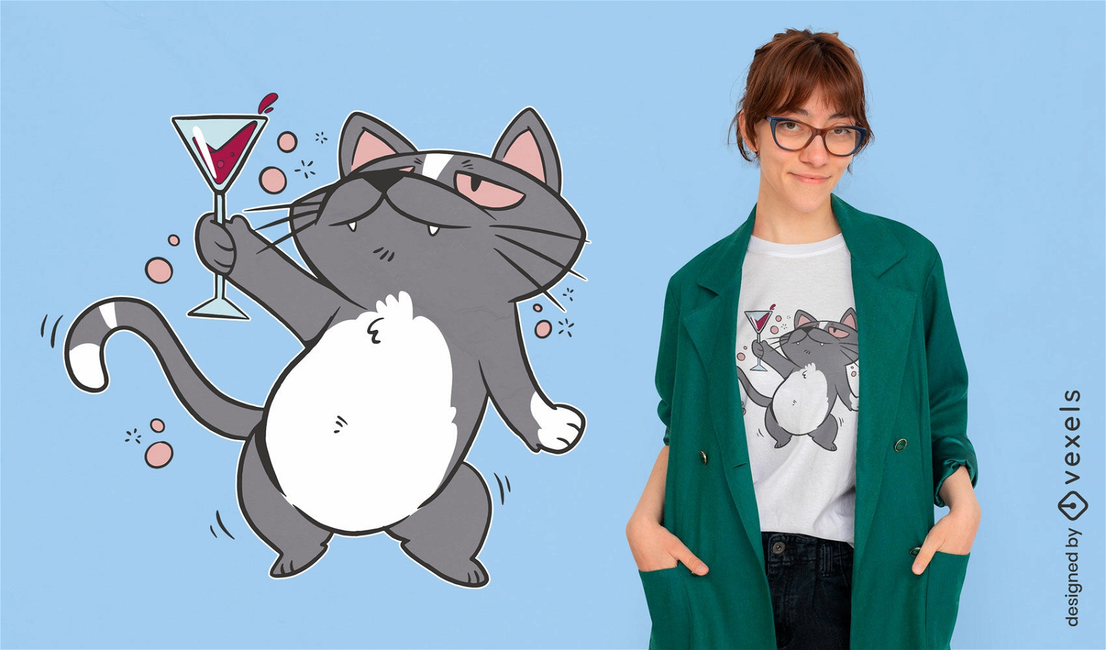 Betrunkenes Katzentier mit T-Shirt-Design