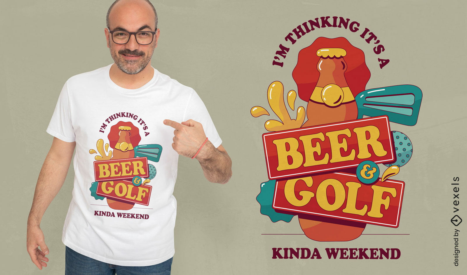 Design de camiseta esportiva de cerveja e golfe