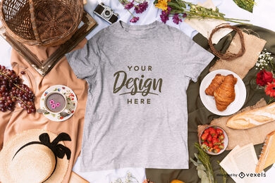 Diseño de maqueta de camiseta de picnic cottagecore
