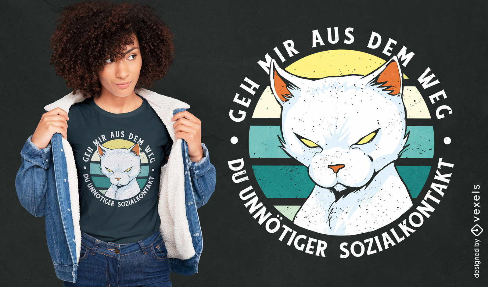 Diseño de camiseta de gato antisocial.