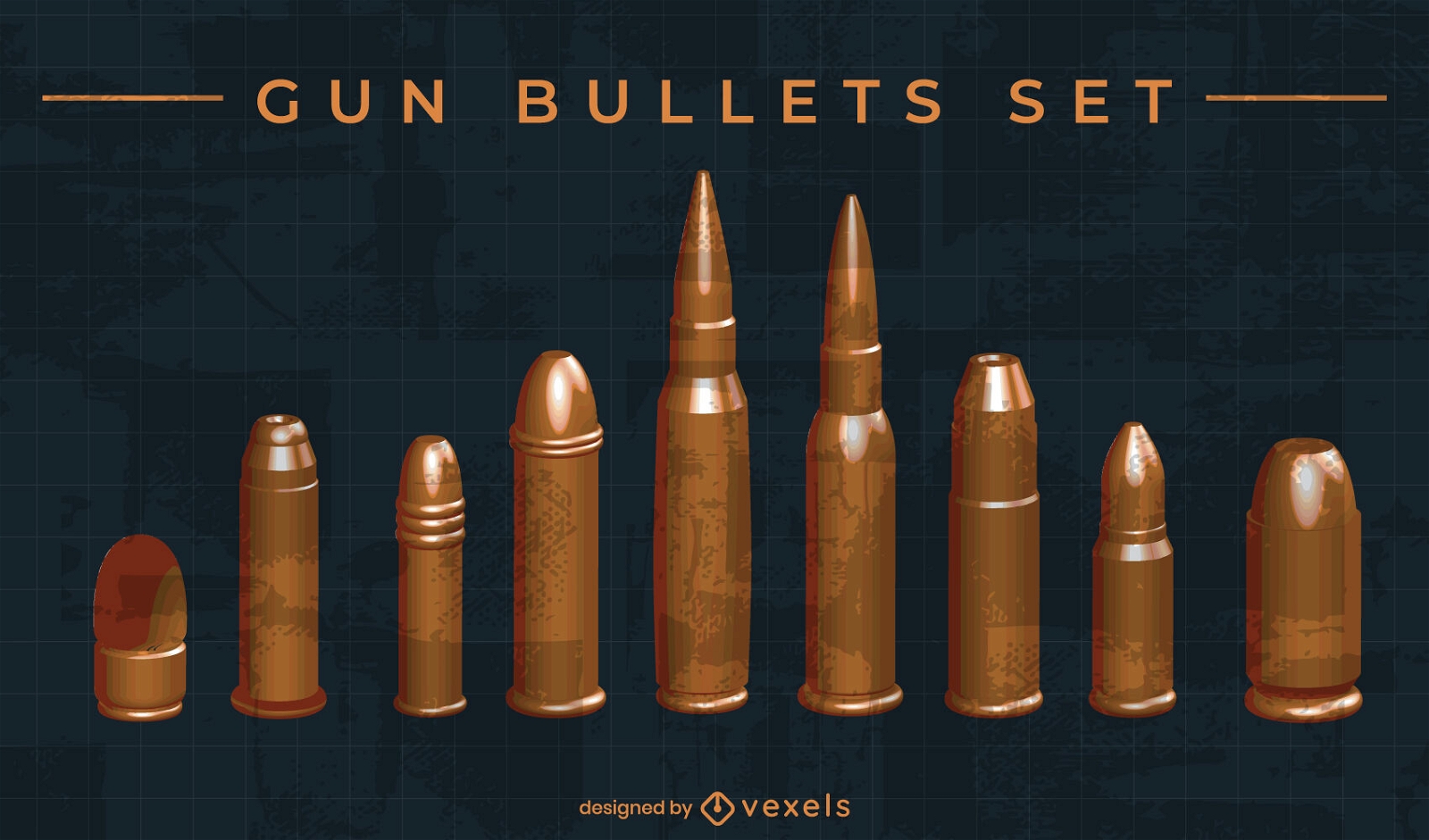 Realistic gun bullets set