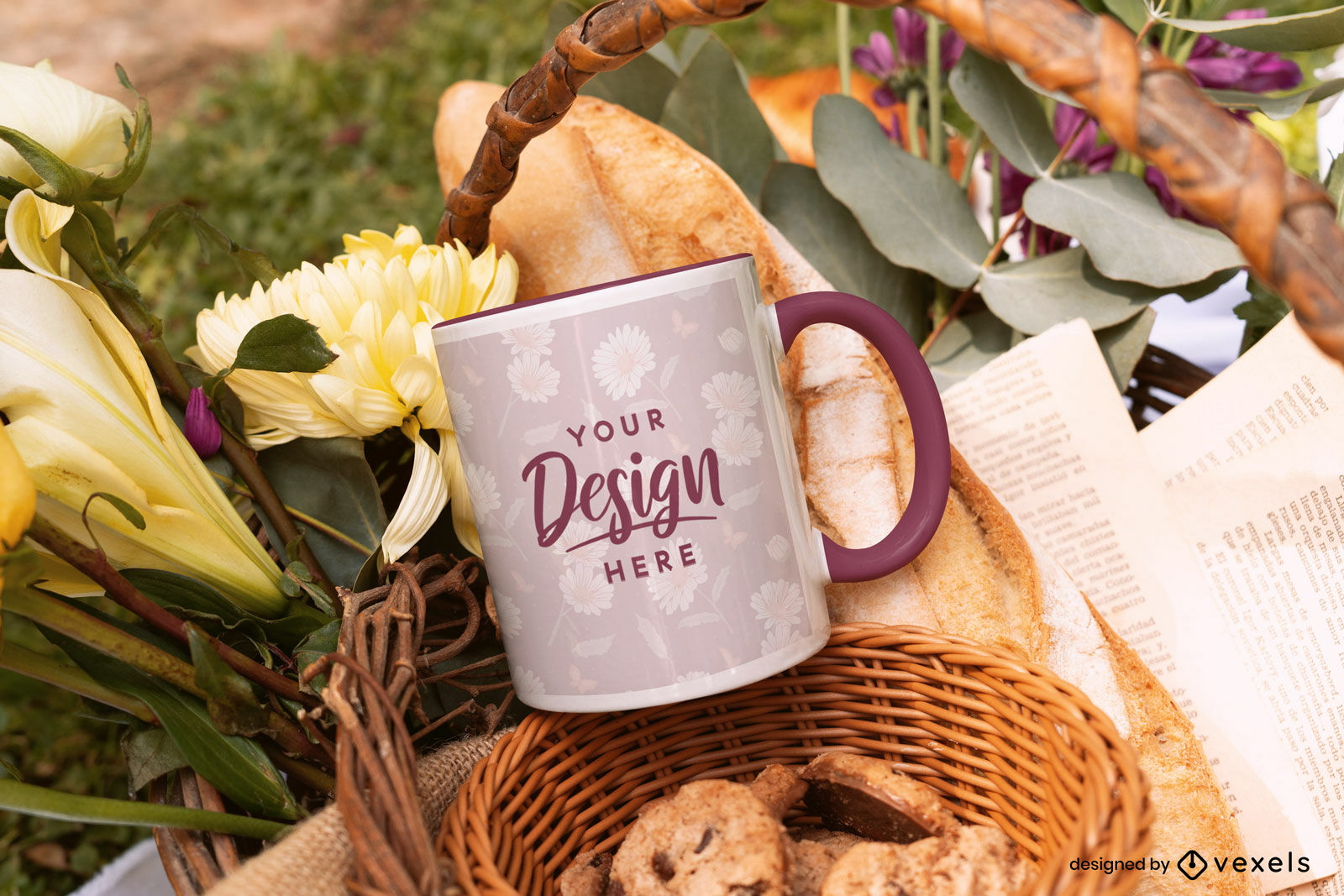 Picnic basket mug mockup design