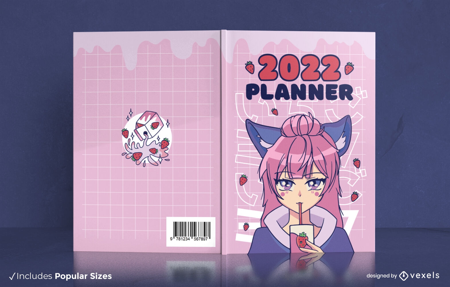 Anime girl with strawberry milk book cover design