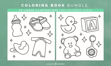 Elementos de bebê recém-nascido para colorir design de páginas de livro