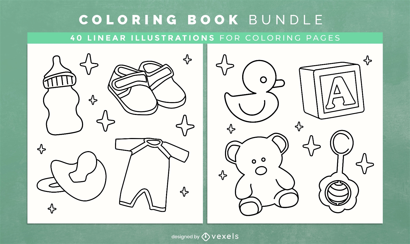 Diseño de páginas de libro para colorear de elementos de bebé recién nacido