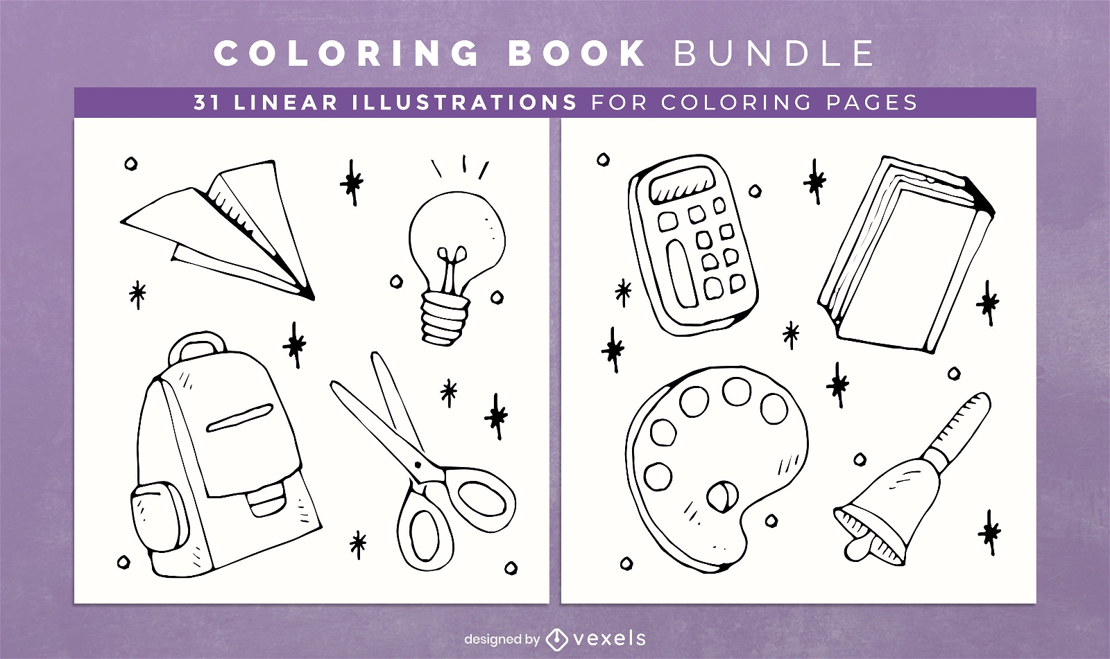 Design de páginas de livros para colorir de suprimentos para estudantes