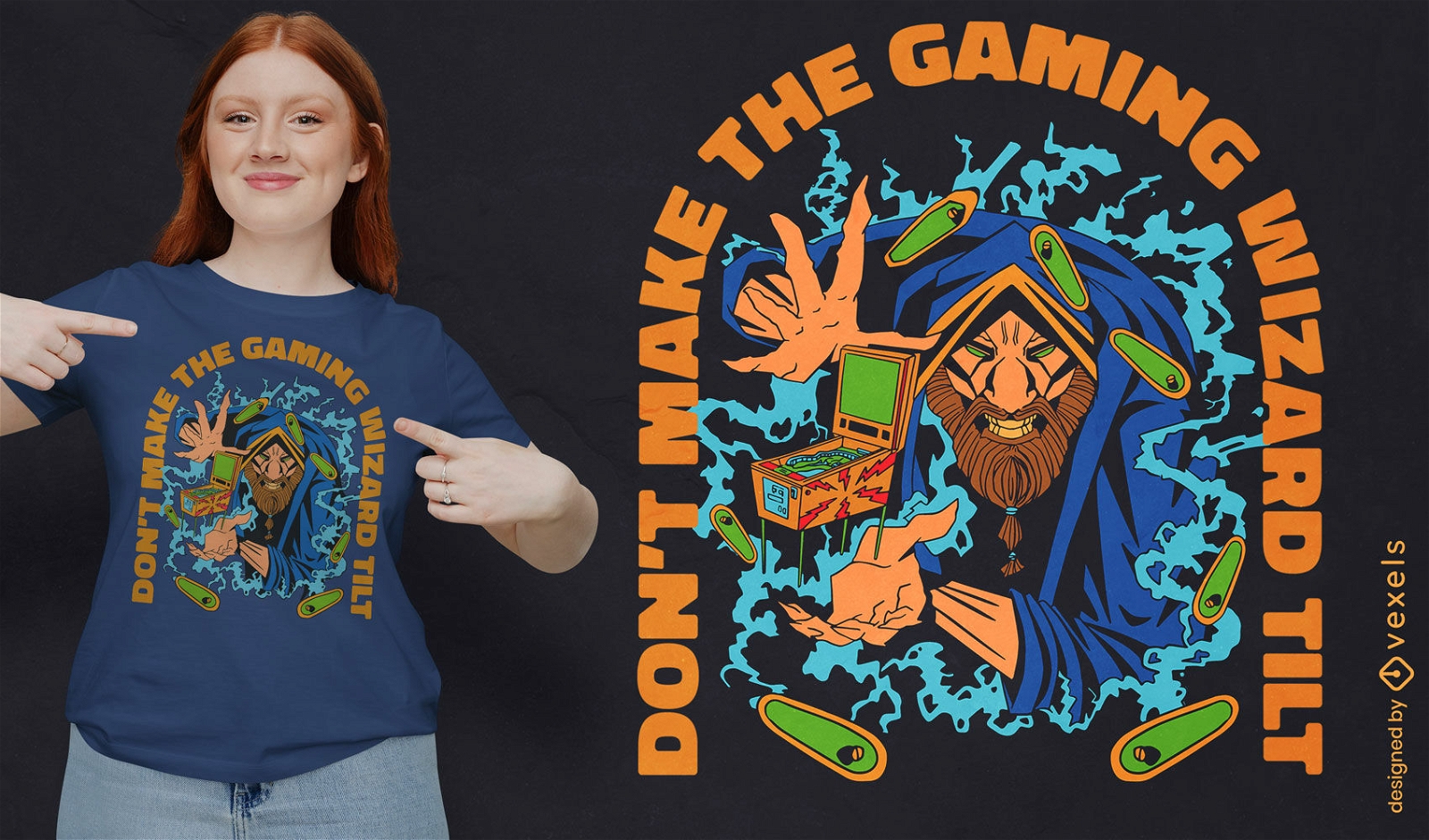 Wizard with gaming machine t-shirt design