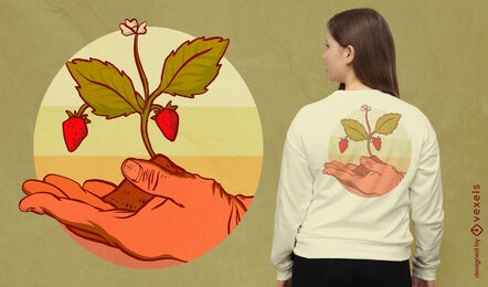 Diseño de camiseta de huerto de fresas.