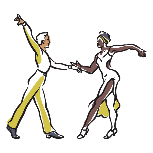 Dancers color stroke couple yellow clothes PNG Design