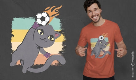 Cat playing soccer cartoon t-shirt design