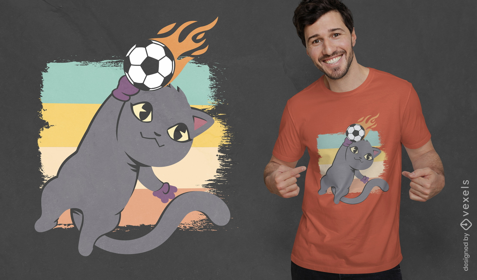 Katze, die Fußball-Cartoon-T-Shirt-Design spielt
