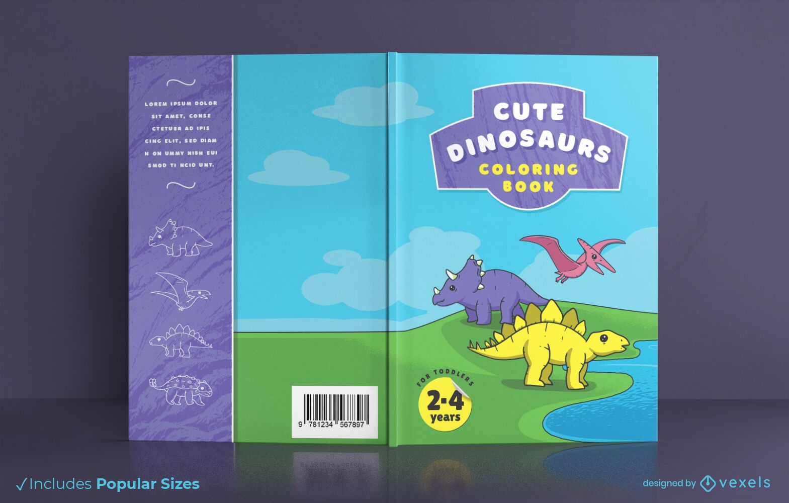 Design de capa de livro de colorir de dinossauros