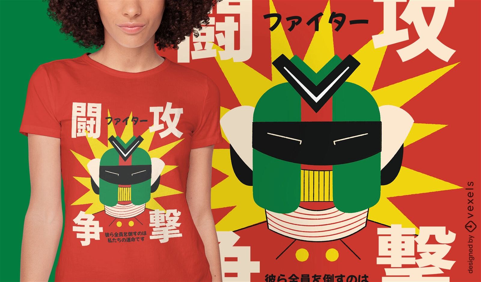 Design de camiseta de cabeça de robô japonês