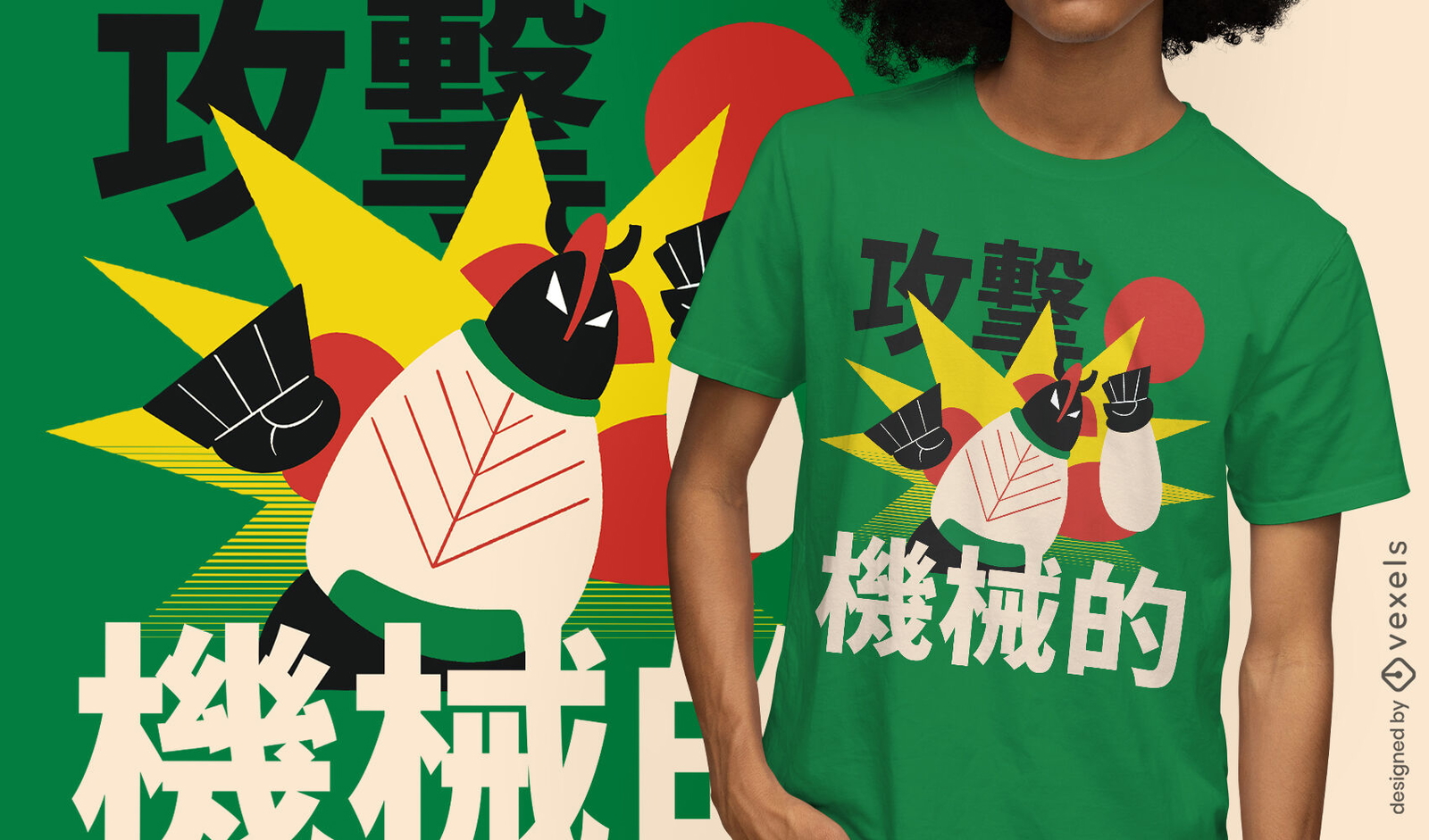 Design de camiseta de personagem de folha de robô japonês