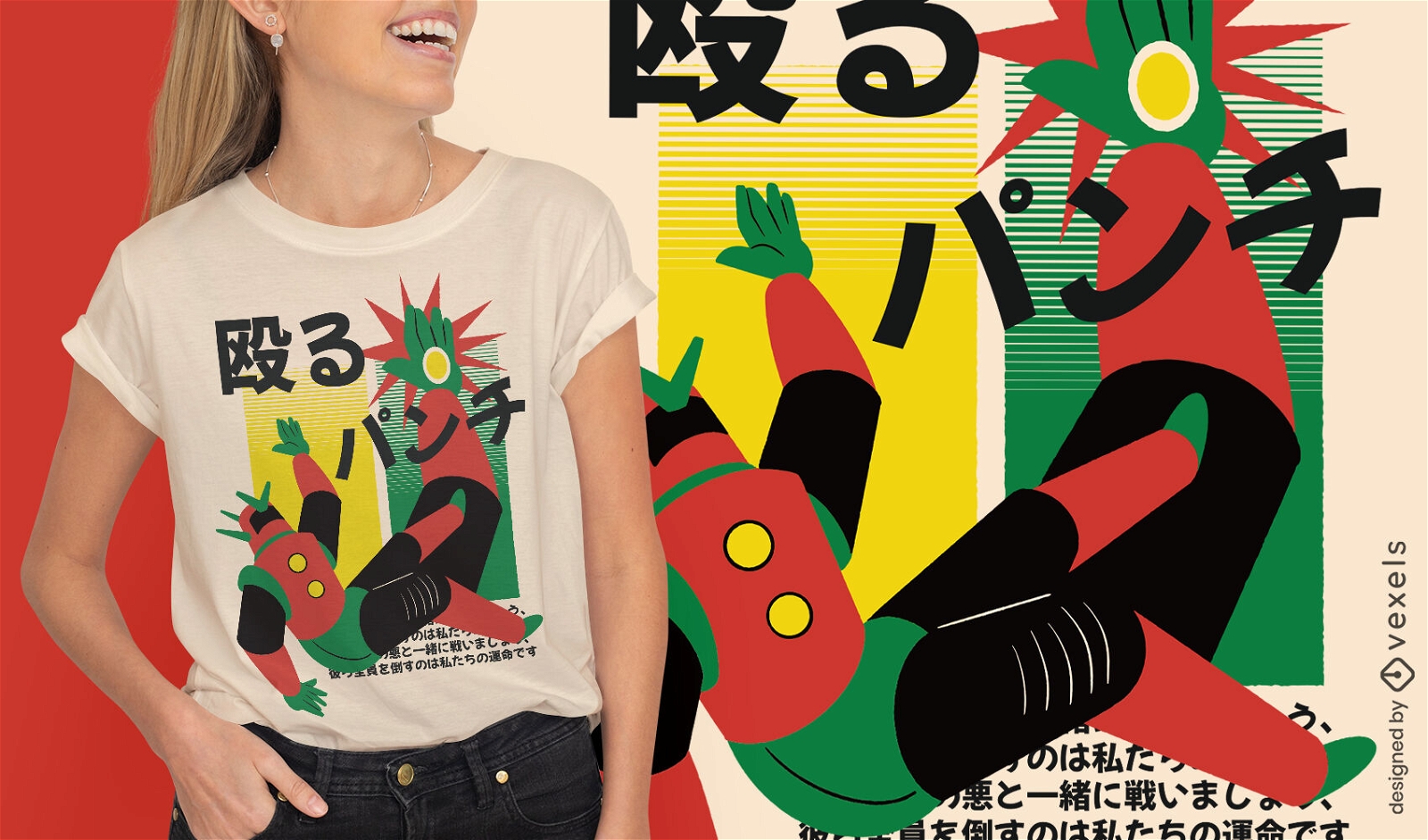 Japanese robot fight t-shirt design