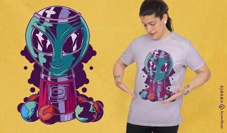 Diseño de camiseta de máquina de dulces y chicles alienígenas.