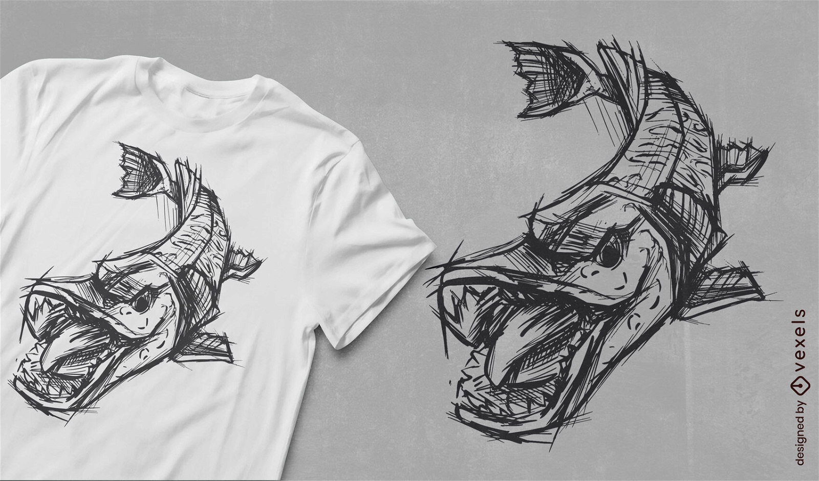 Diseño de camiseta de boceto de animal marino de pescado