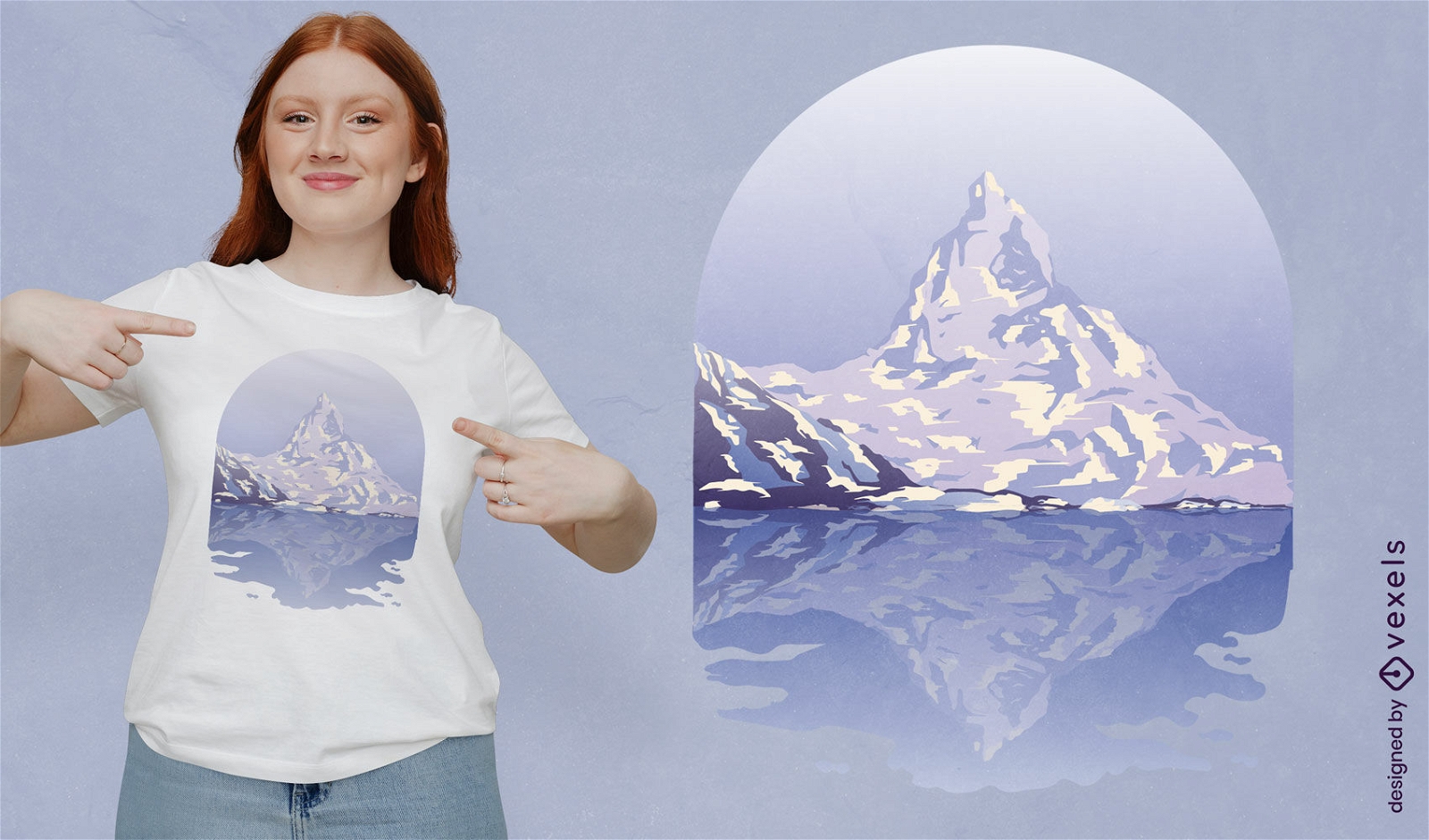 Diseño de camiseta de paisaje de montaña nevada.