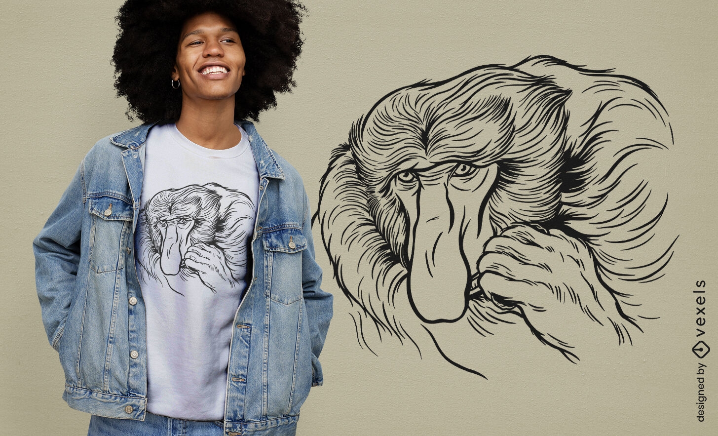 Design de camiseta desenhada à mão de animal macaco