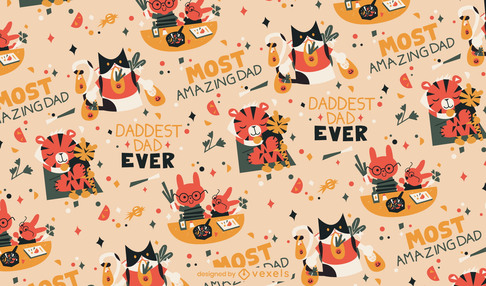 Diseño de patrón de personajes de animales del día del padre.