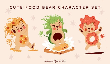 Animais de ursos como conjunto de caracteres fofos de comida