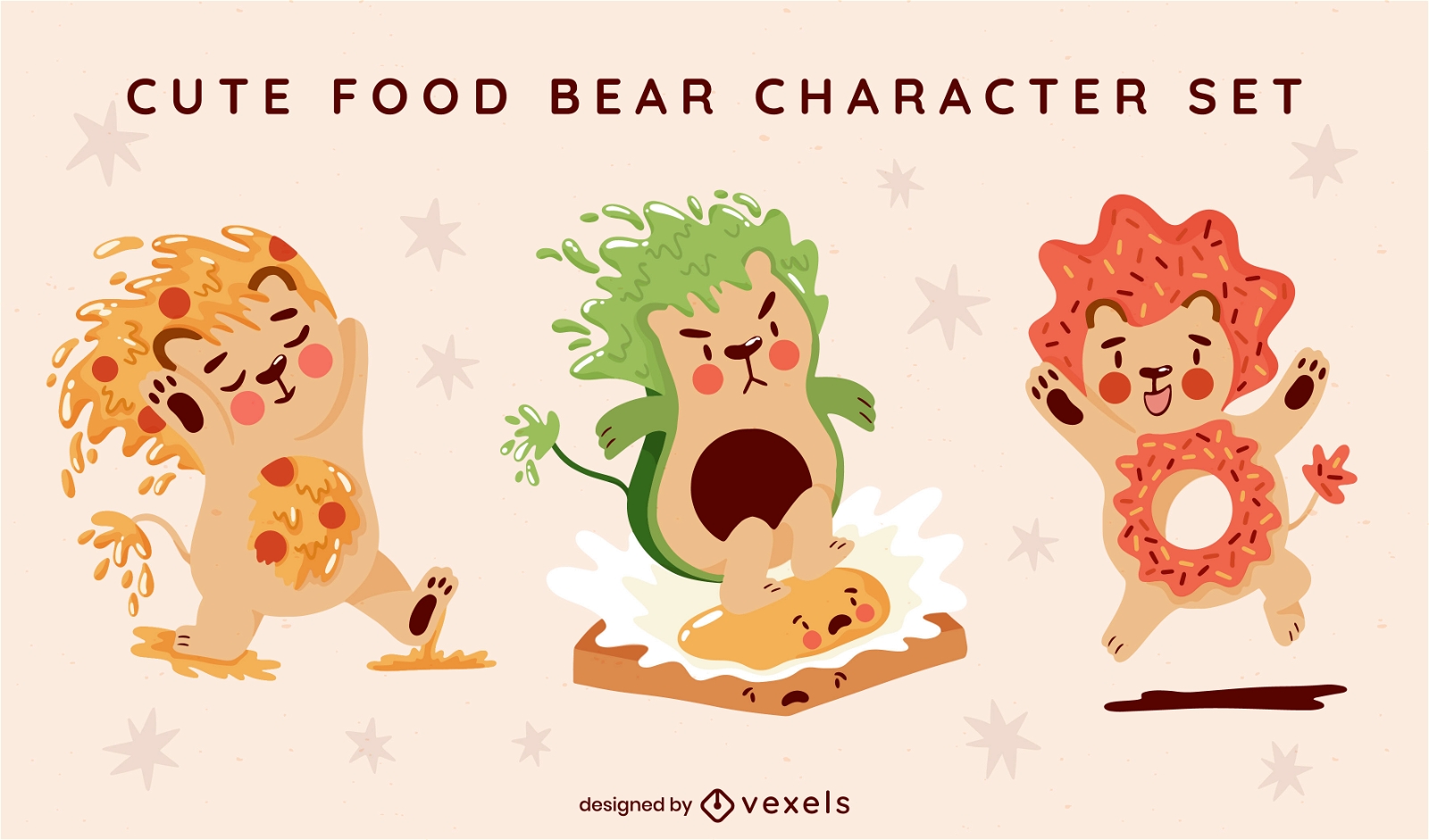 Animais de ursos como conjunto de caracteres fofos de comida