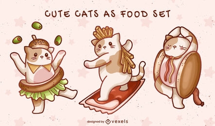 Conjunto de caracteres de gatos de fast food