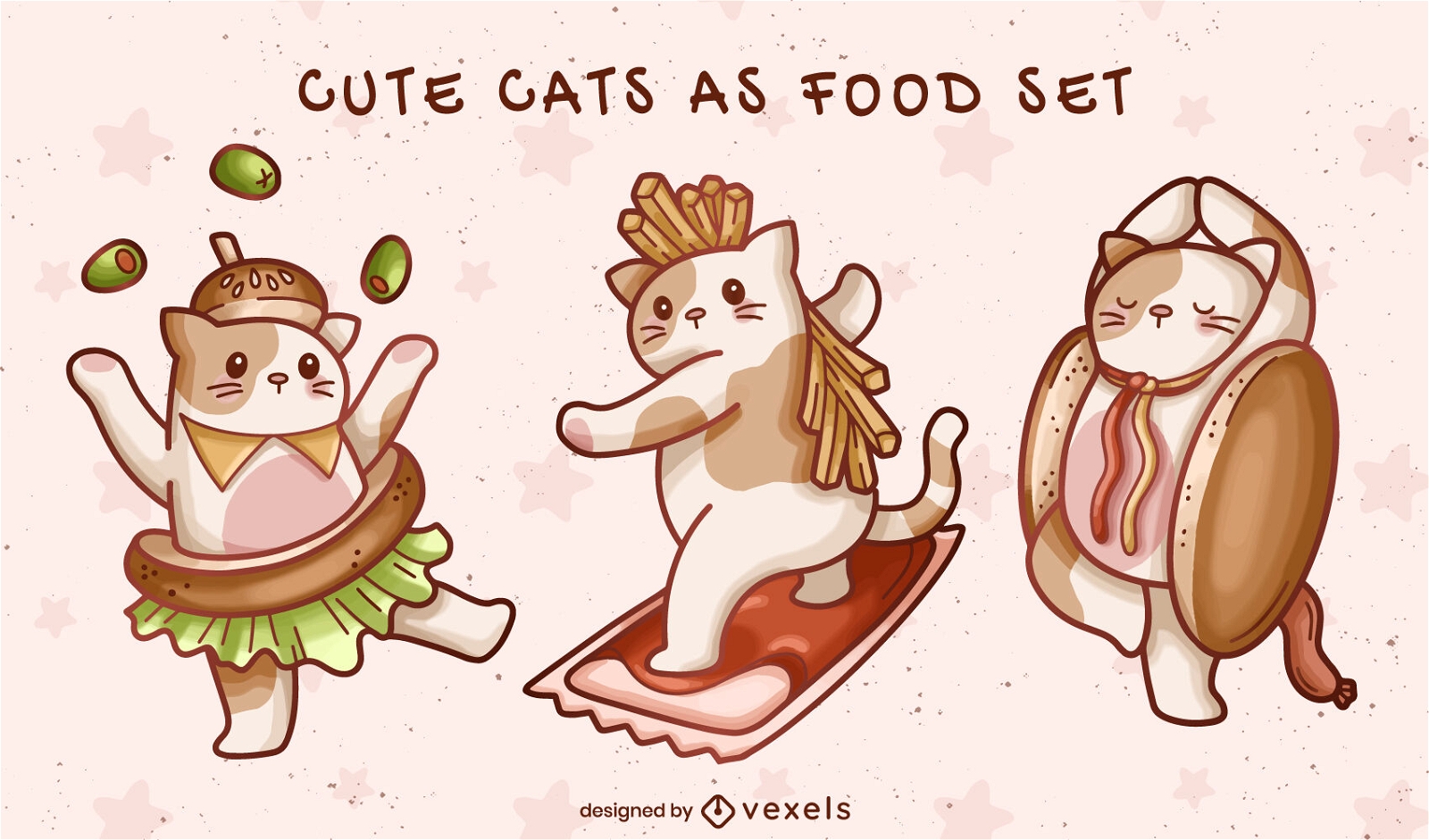 Conjunto de personajes de gatos de comida rápida