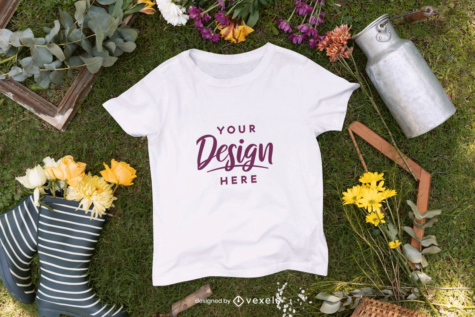 Diseño de maqueta de camiseta de jardinería.