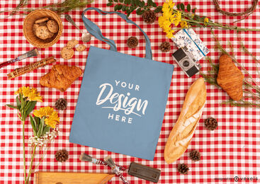 Cottagecore picnic tote bag mockup