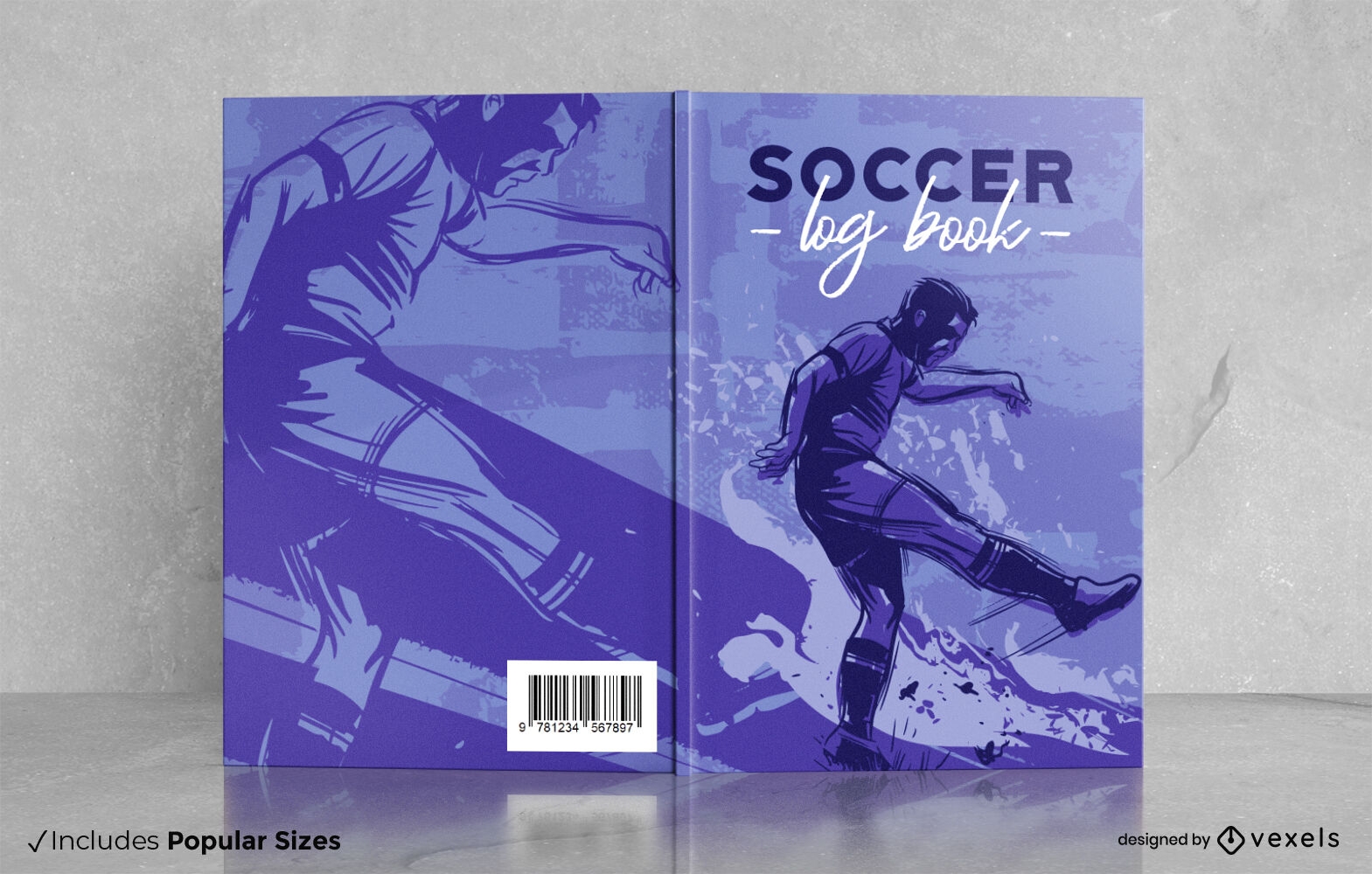 Homem jogando futebol design de capa de livro