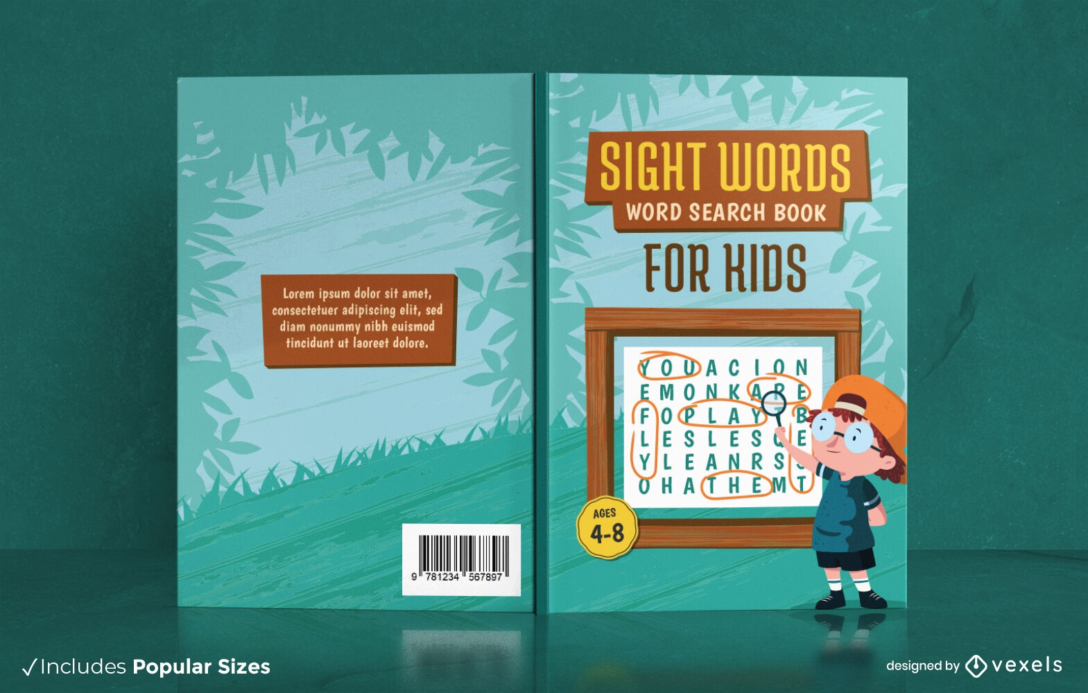 Children word search puzzle book cover design