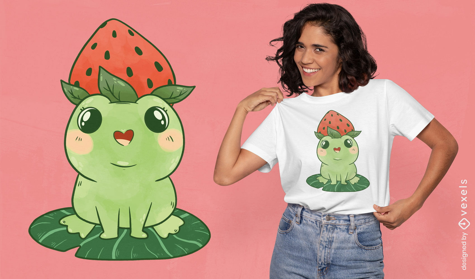 Kawaii Erdbeerfrosch-T-Shirt-Design